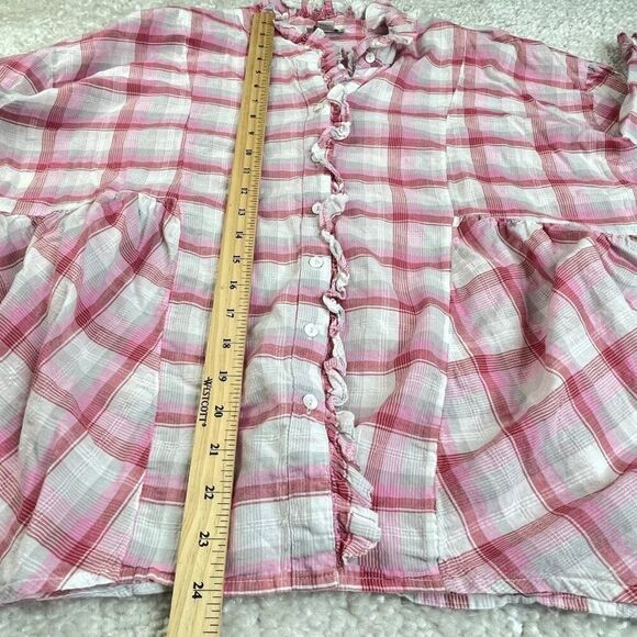 Sundance Janis Pink Plaid Ruffle 3/4 Sleeve Blouse - Picture 7 of 8